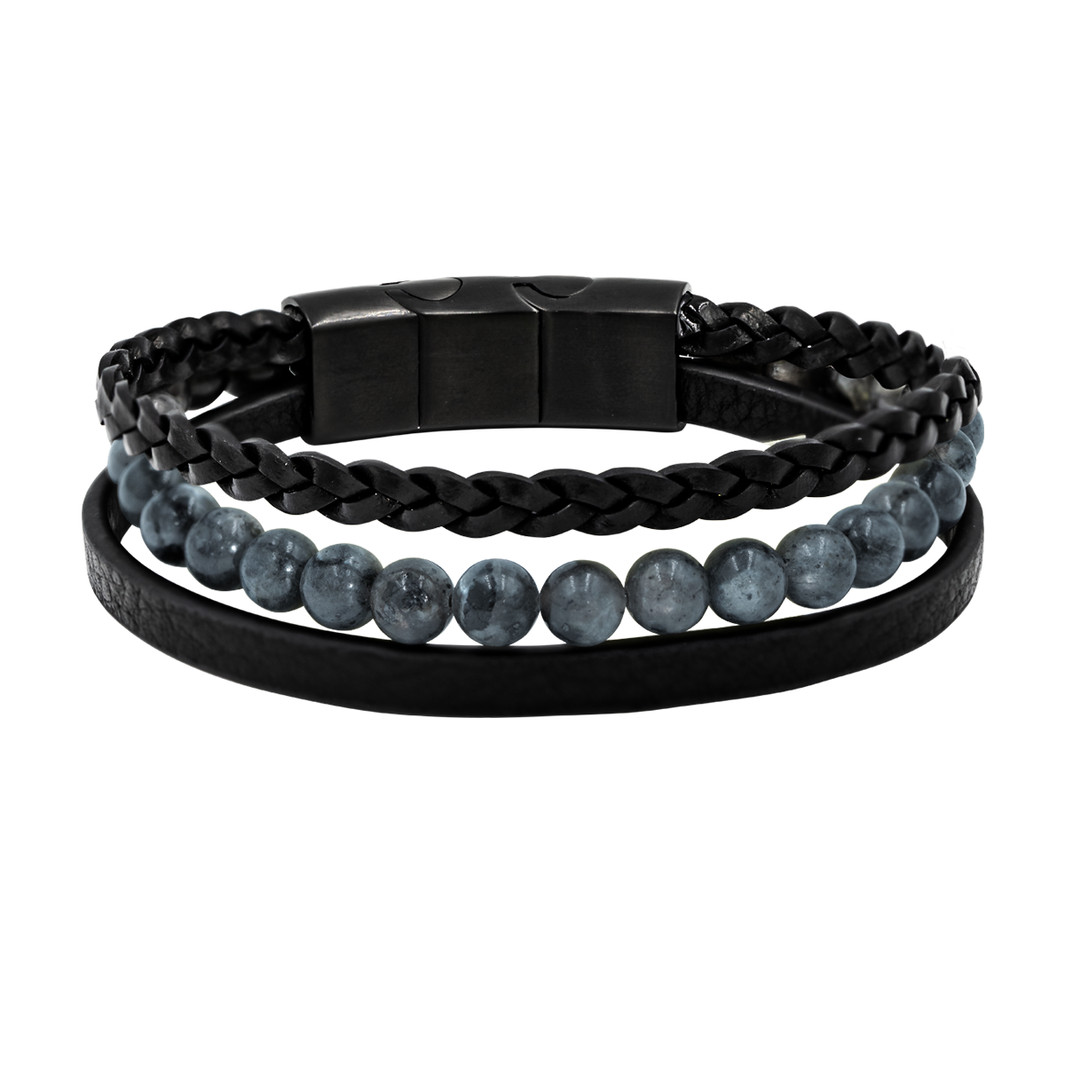 Herrenarmband aus Leder mit Labradorit Steinen 0,6 cm - Vorderansicht