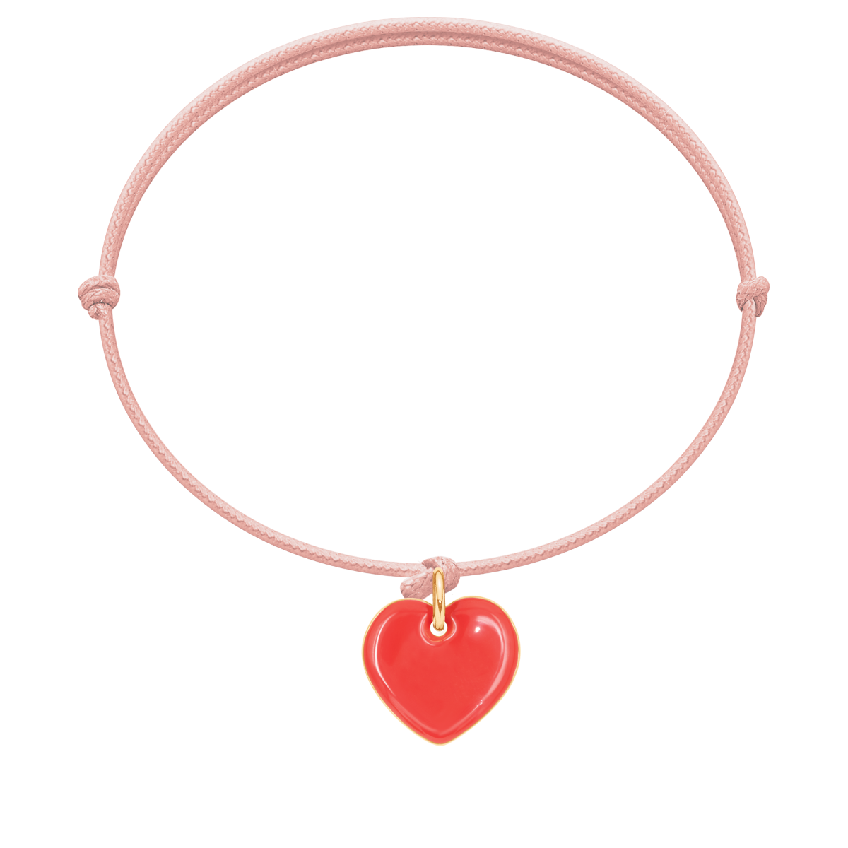 Armband mit rotfarbenem 1,5 cm Herzen an rosa Schnur - Vorderansicht