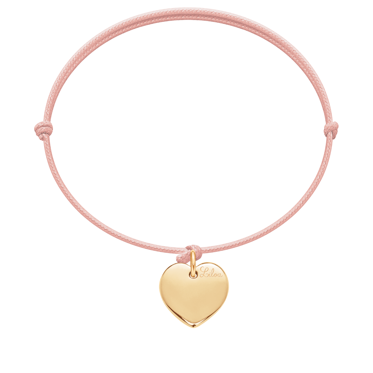 Armband mit rotfarbenem 1,5 cm Herzen an rosa Schnur - Detailansicht
