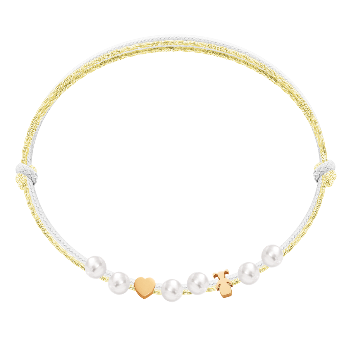 Schnurarmband weiß metallic gold mit Perlen und Etincelle Mädchen und Herz, vergoldet