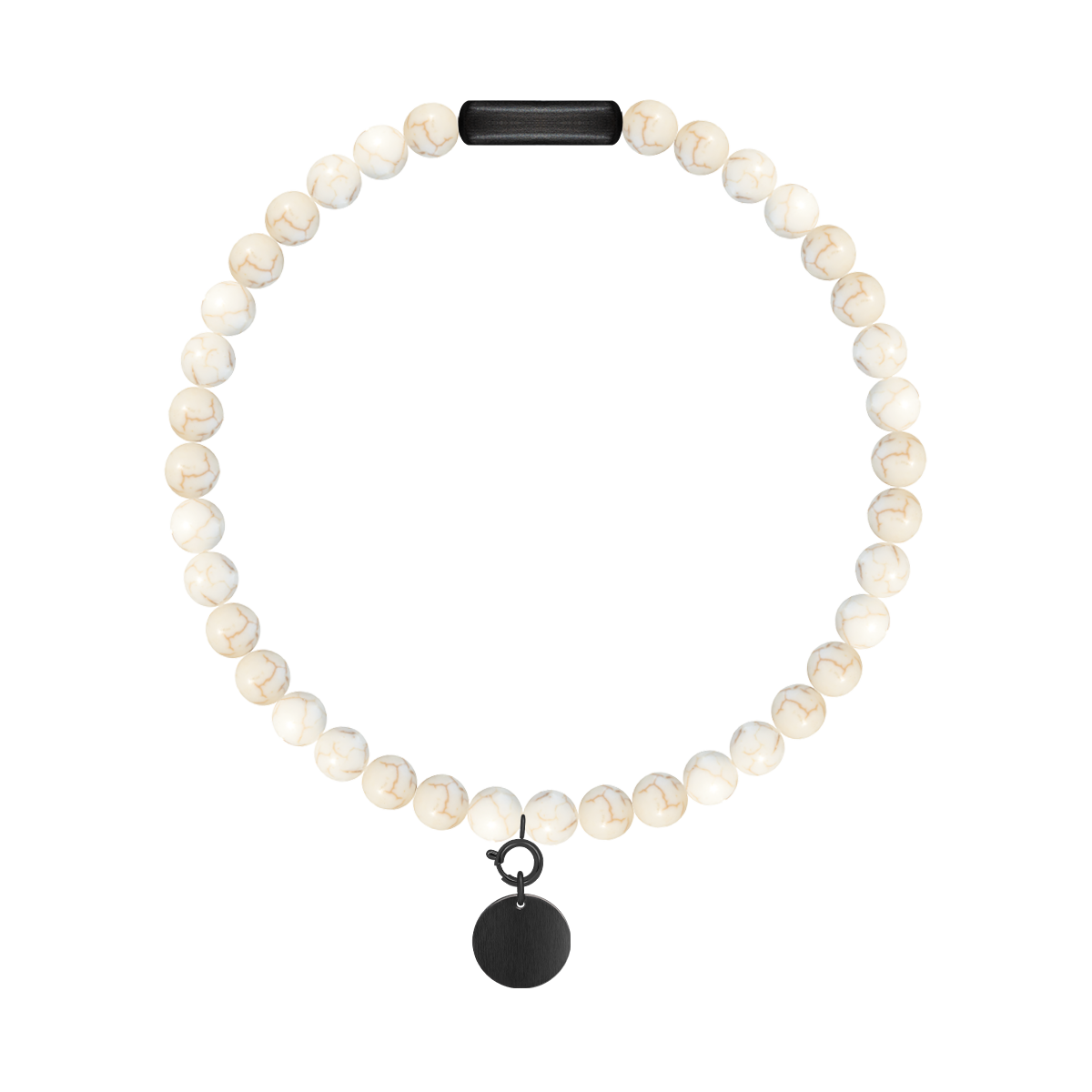 Herrenarmband aus weißen Türkissteinen 0,4 cm mit 1,5 cm Medaillon mattschwarz - Vorderansicht