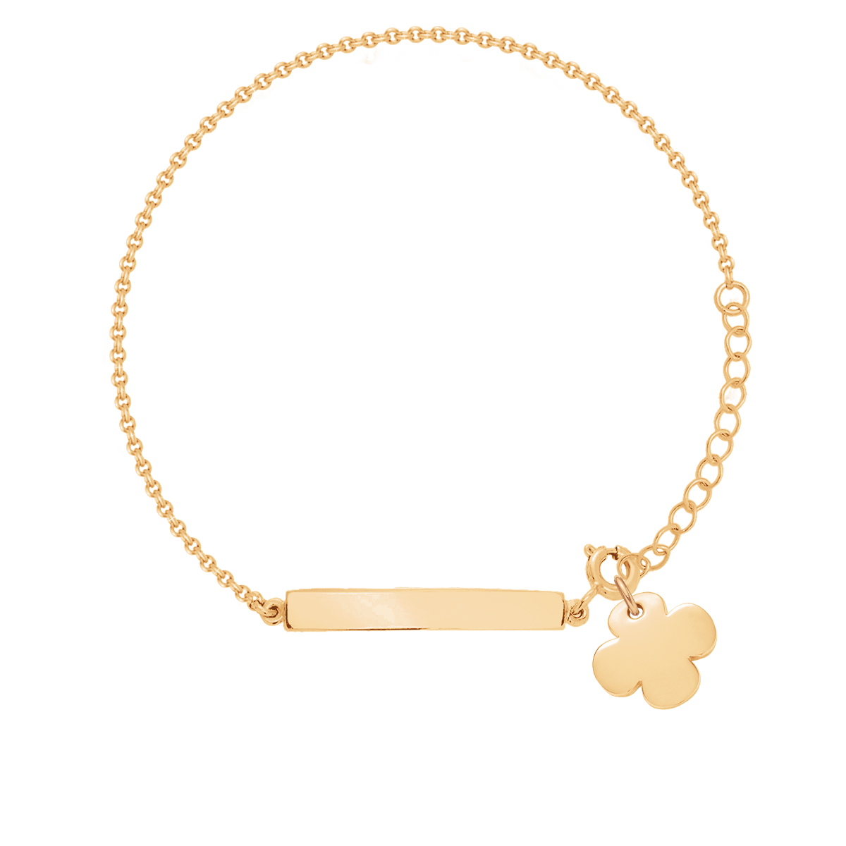 Armband mit gravierbarer Platte und Kleeblatt 1 cm vergoldet - Vorderansicht