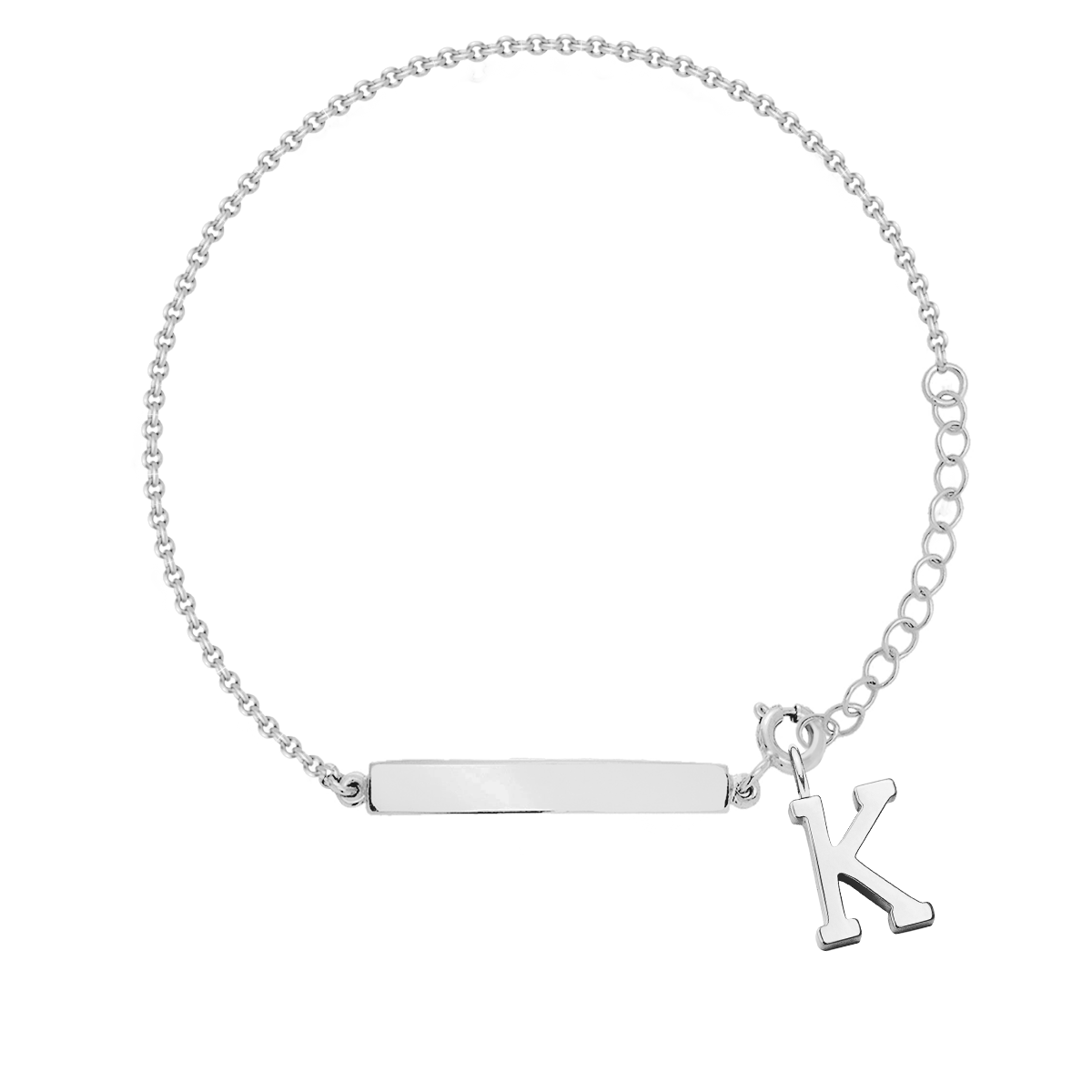 Armband mit Scheibe und Buchstaben K silber - Vorderansicht