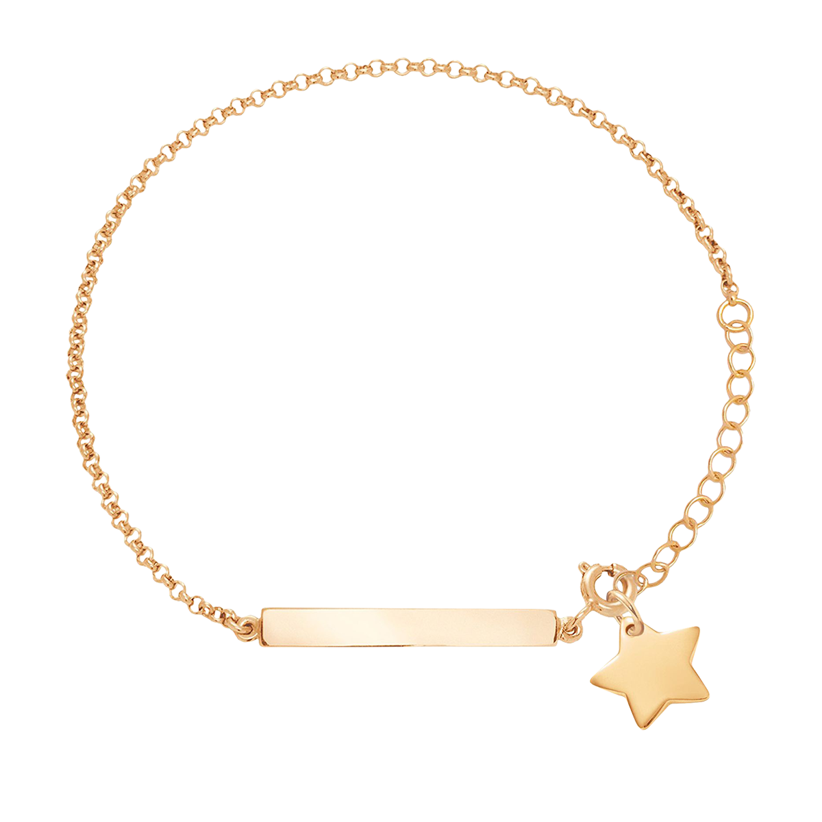 Armband mit gravierbarer Platte und Stern 1 cm vergoldet - Detailansicht