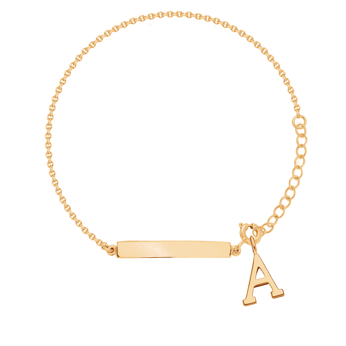 Armband mit gravierbarer Platte und Buchstabe A 1 cm vergoldet - Vorderansicht