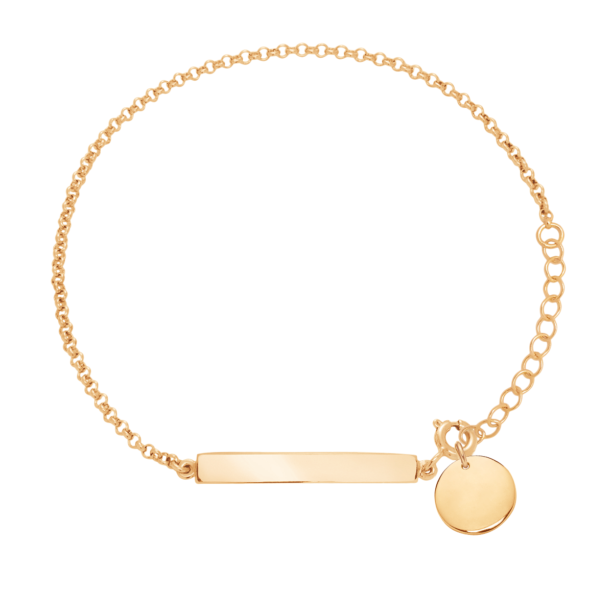 Armband mit gravierbarer Platte und Medaillon 1 cm vergoldet - Detailansicht