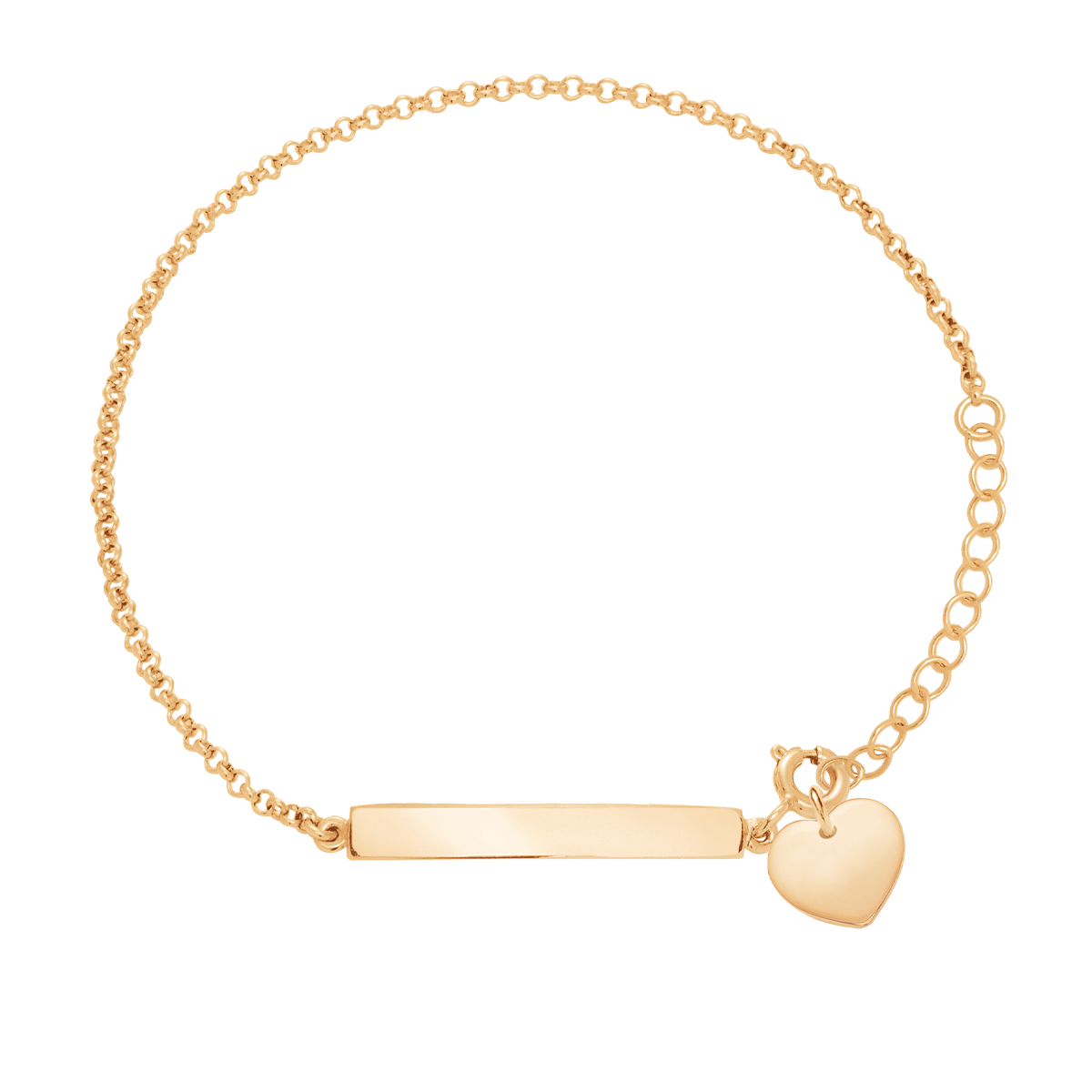 Armband mit gravierbarer Platte und Herz 1 cm vergoldet - Vorderansicht