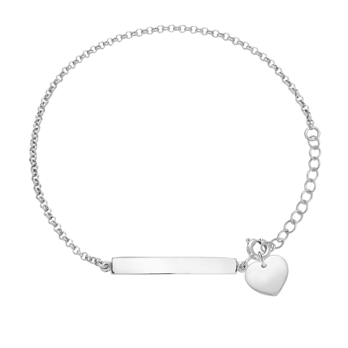 Armband mit gravierbarer Platte und Herz 1 cm 925 Sterlingsilber - Vorderansicht