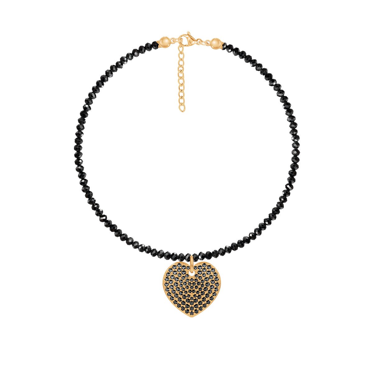Armband mit Spinell Steinen und 1,5 cm Herz mit schwarzen Zirkonien vergoldet - Vorderansicht