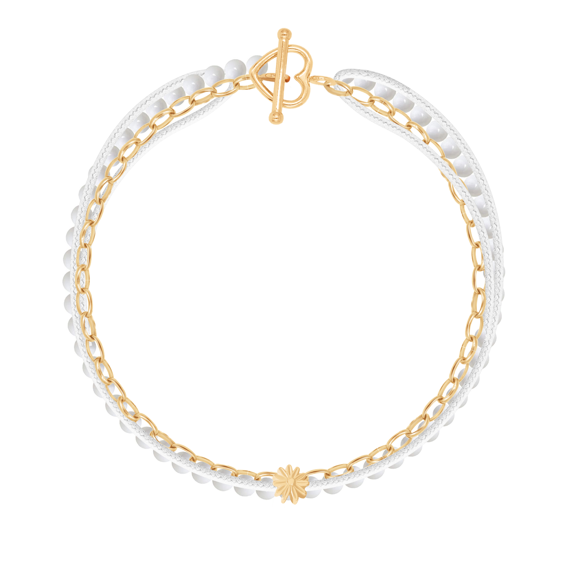 Armband mit Perlen, Kettchen, Schnur, Verschluss und Etincelle Blüte, vergoldet