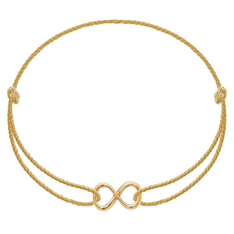 Armband mit Unendlichkeit aus 585er Gold auf dickem goldfarbenem Premium-Band
