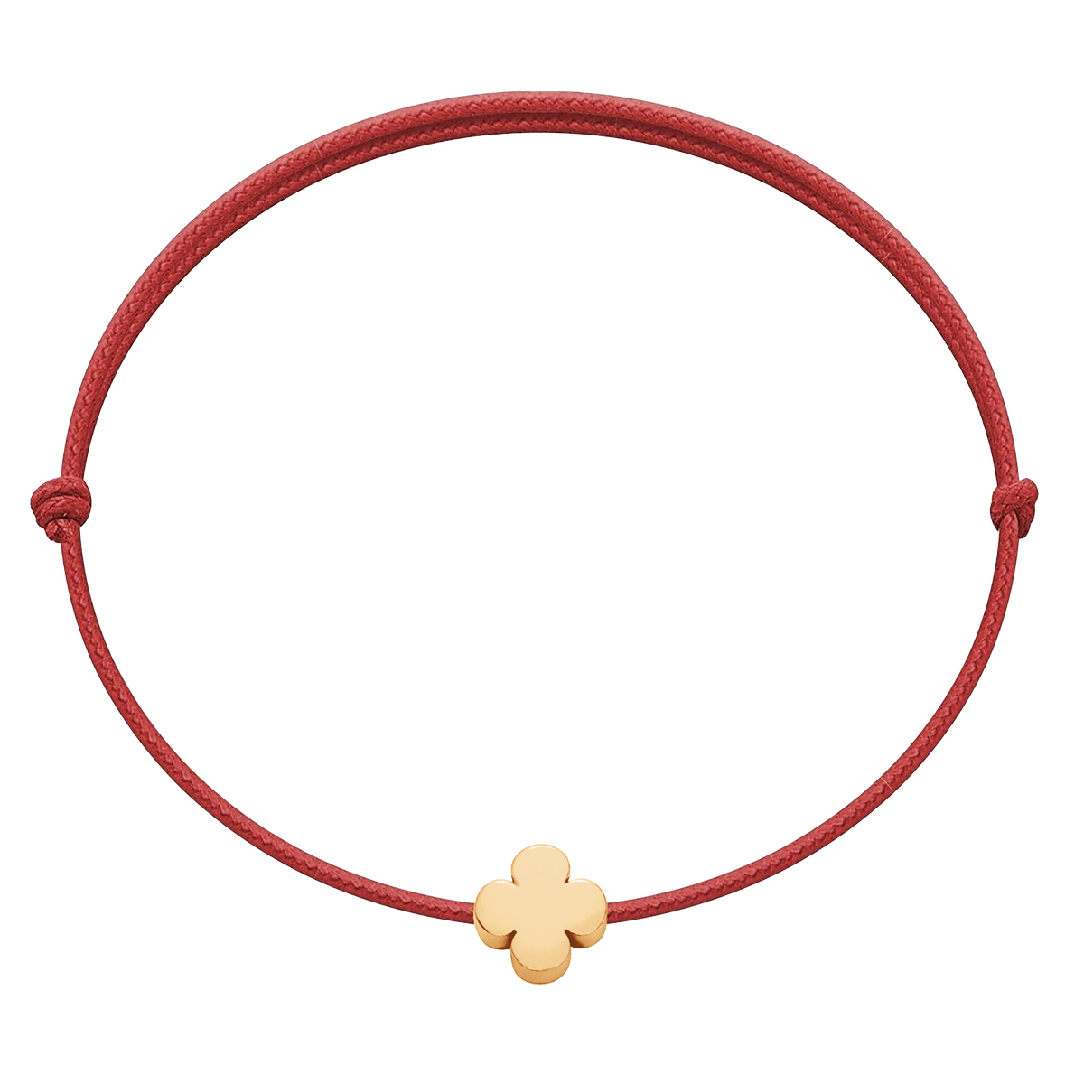 Schnurarmband rot mit Etincelle Kleeblatt aus 585er Gelbgold - Vorderansicht