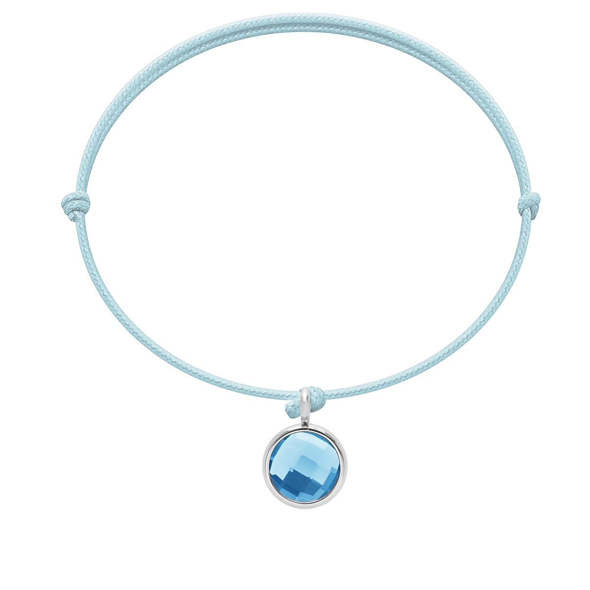Armband mit versilbertem blauen Quarz am dünnen blauen Band - Vorderansicht