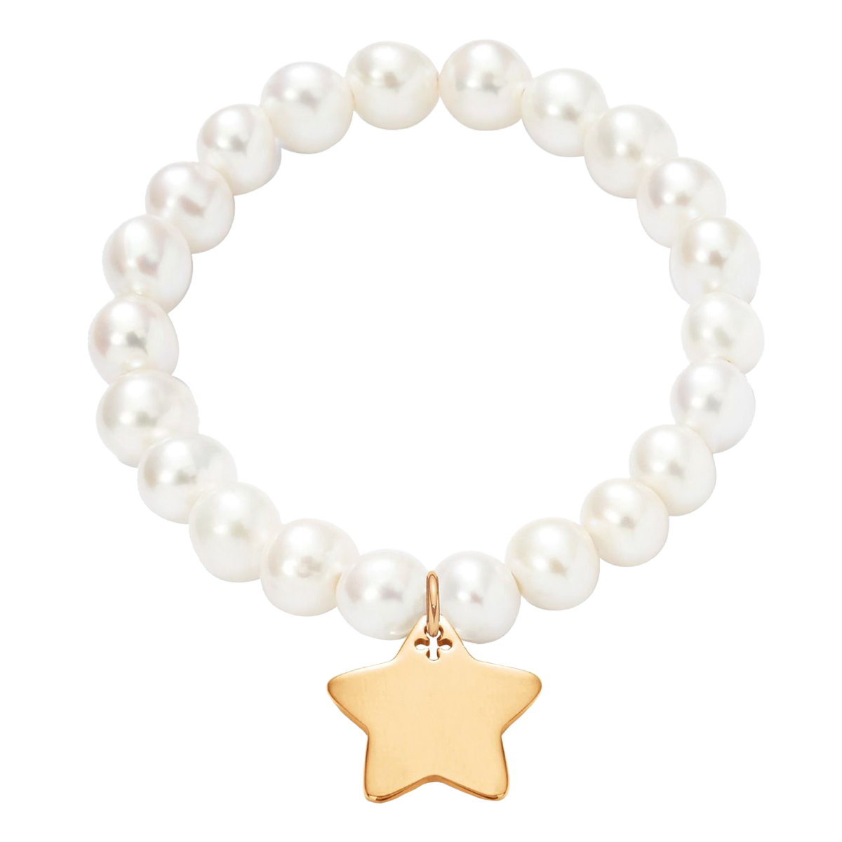 Perlenarmband weiß mit vergoldetem 2 cm Stern - Vorderansicht