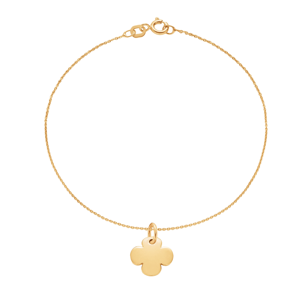 Armband Faden mit 1 cm rundem Kleeblatt vergoldet - Vorderansicht