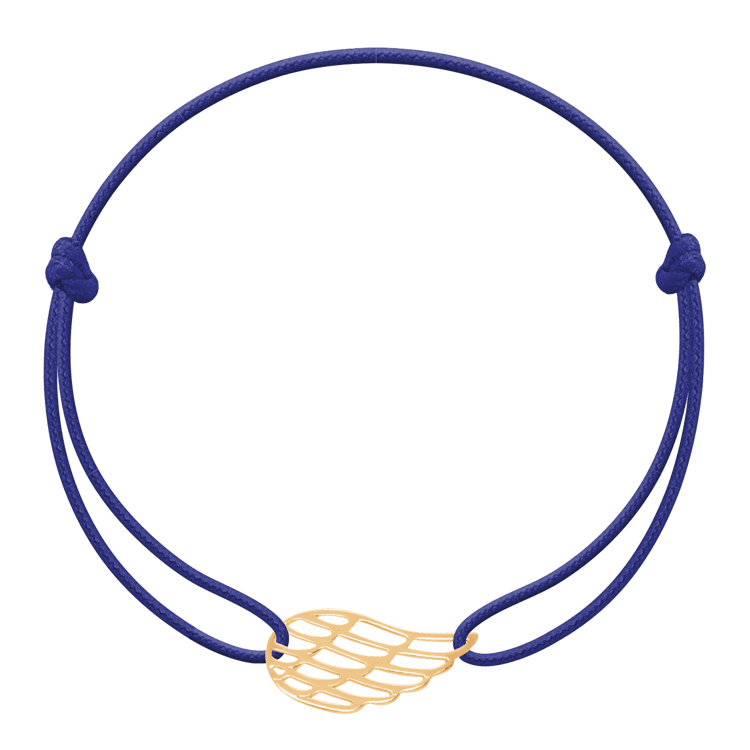 Armband mit vergoldetem Flügel auf dünnem kornblumenblauem Band