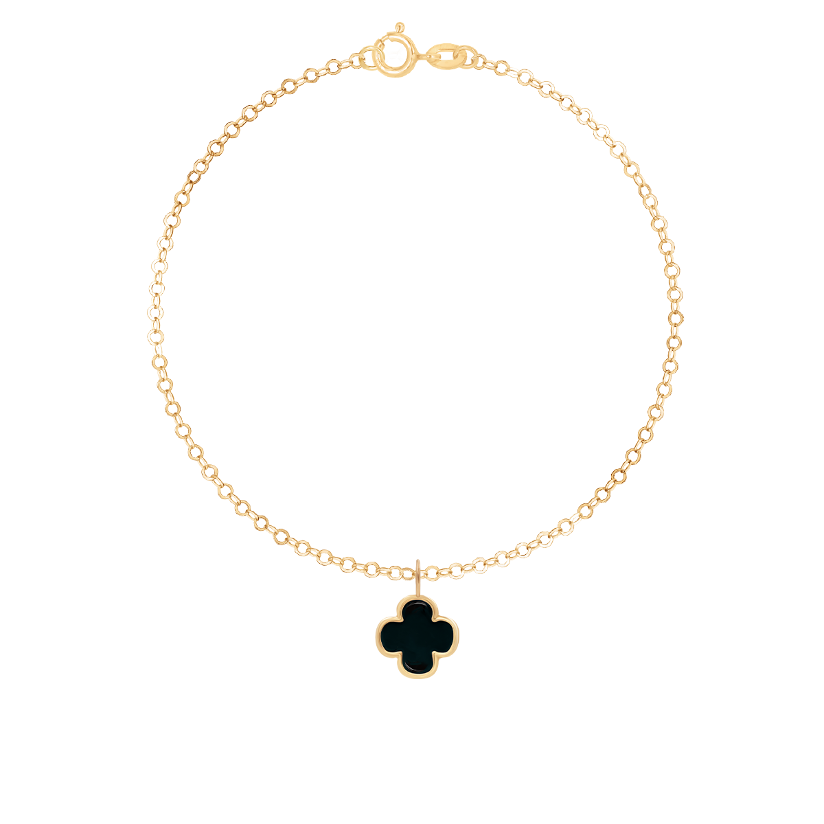 Armband Forzatina mit Kleeblatt 0,8 cm schwarzer Onyx in 585er Gelbgold Fassung