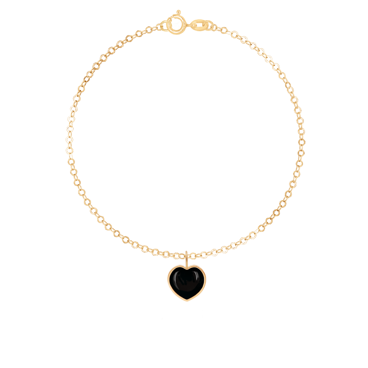 Armband Forzatina mit Herz 0,8 cm schwarzer Onyx in 585er Gelbgold Fassung