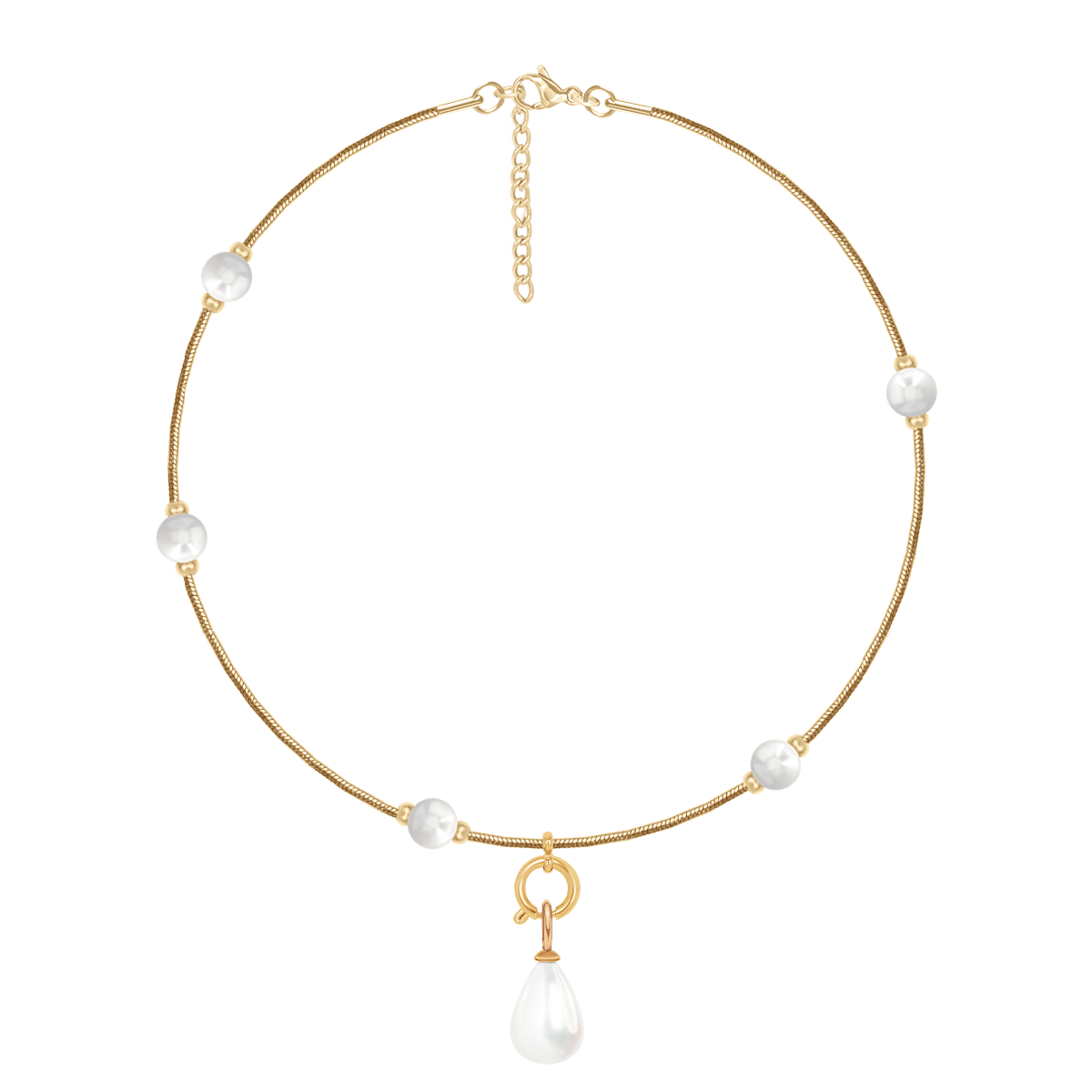 Armband mit Perlen und Perlen-Anhänger 1 cm, vergoldet - Vorderansicht