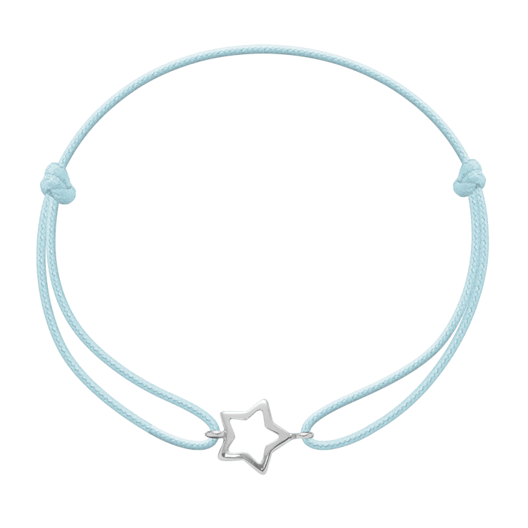 Armband mit silberfarbener Sternform auf dünnem himmelblauem Band
