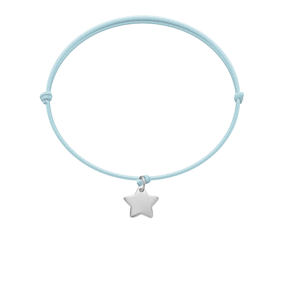 Armband mit silbernen1 cm Stern auf einer dünnen blauen Schnur - Vorderansicht