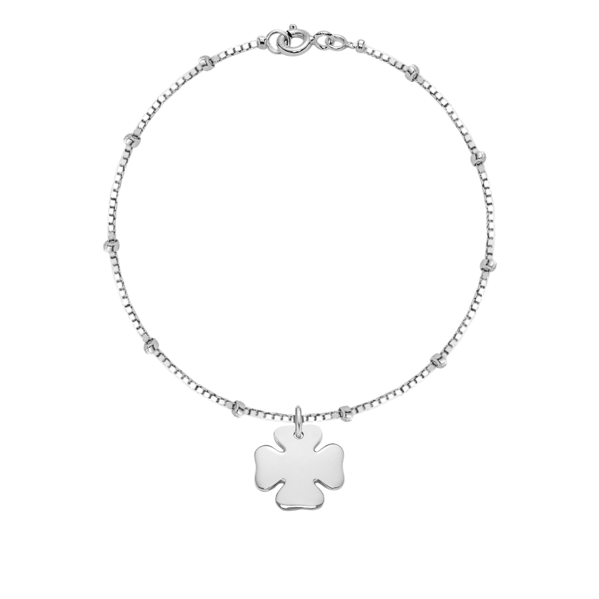 Armband mit einem Silberklee auf einer Knotenkette - Vorderansicht