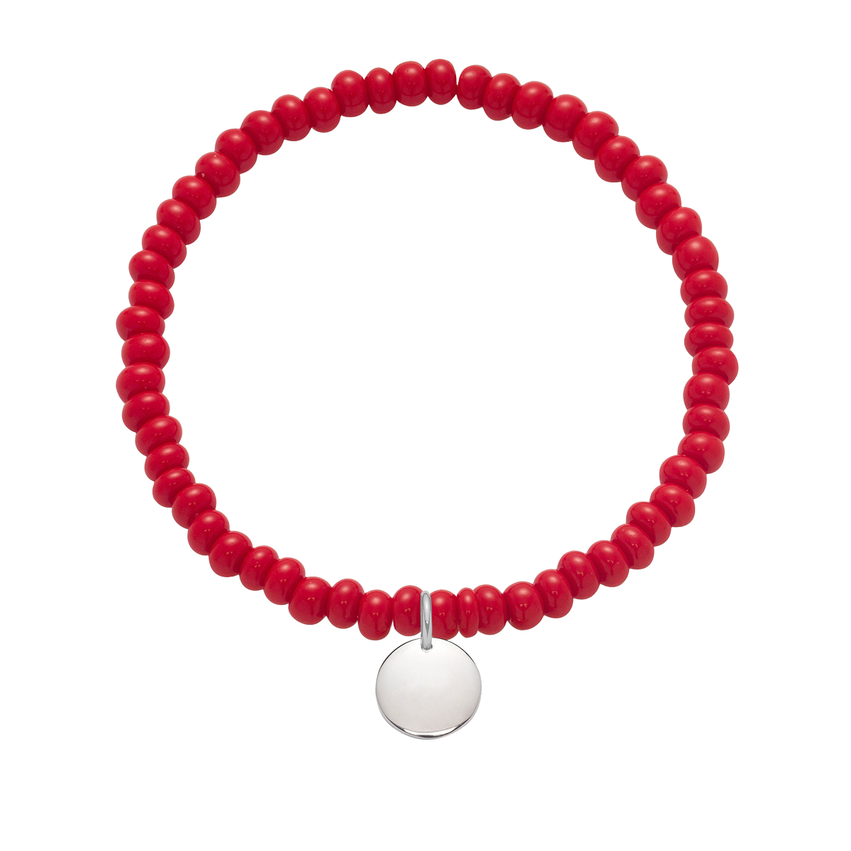 Armband mit einer Silbermedaille an kristallroten Perlen - Vorderansicht