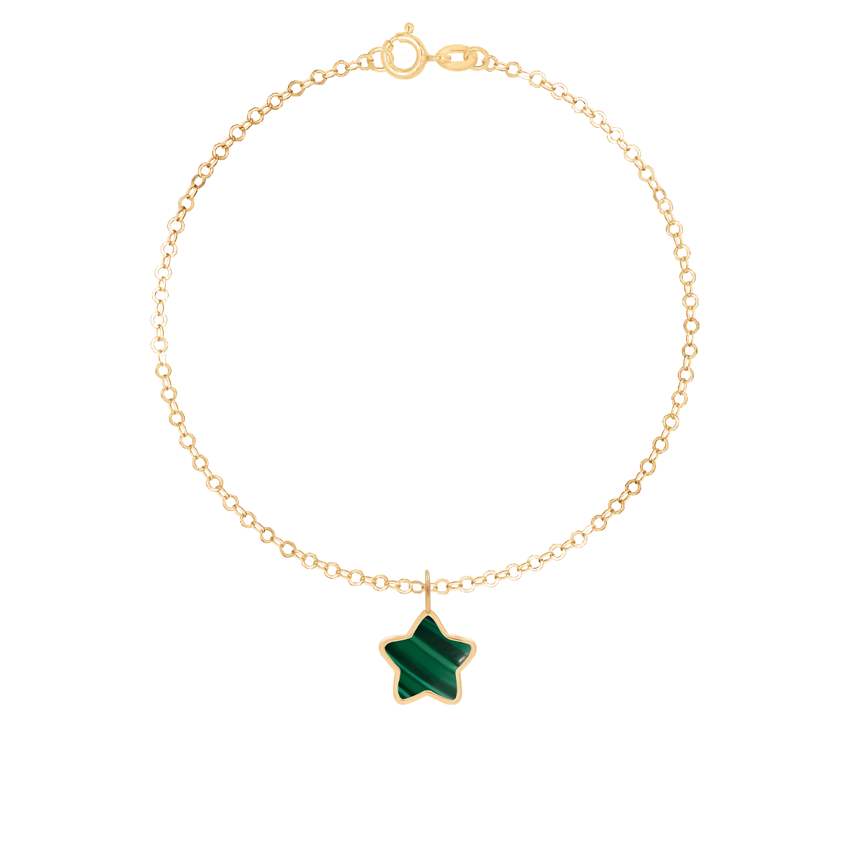Armband Forzatina mit grünem Malachit Stern 0,8 cm in 585er Gelbgold Fassung