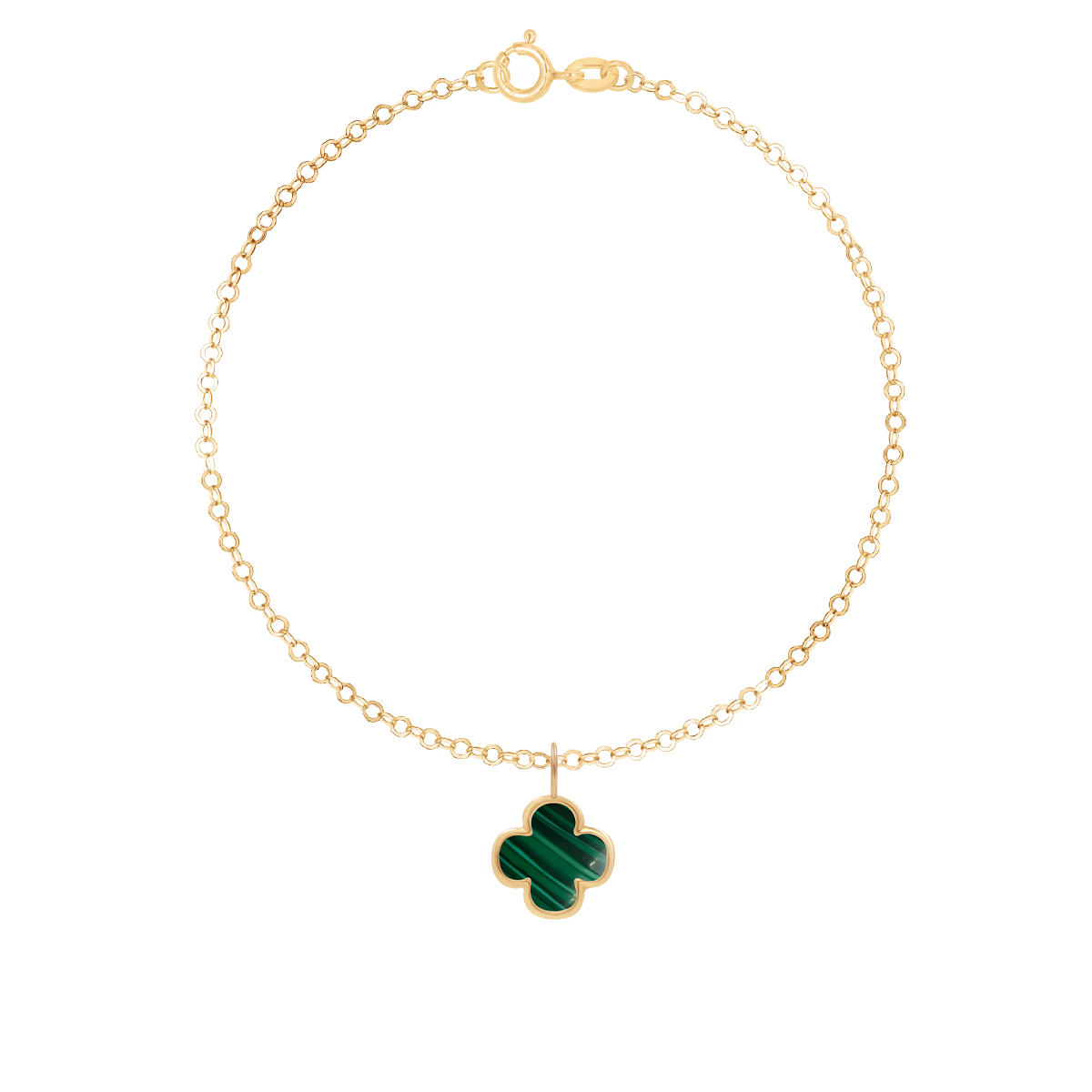 Armband Forzatina mit grünem Malachit Kleeblatt 0,8 cm in 585er Gelbgold Fassung