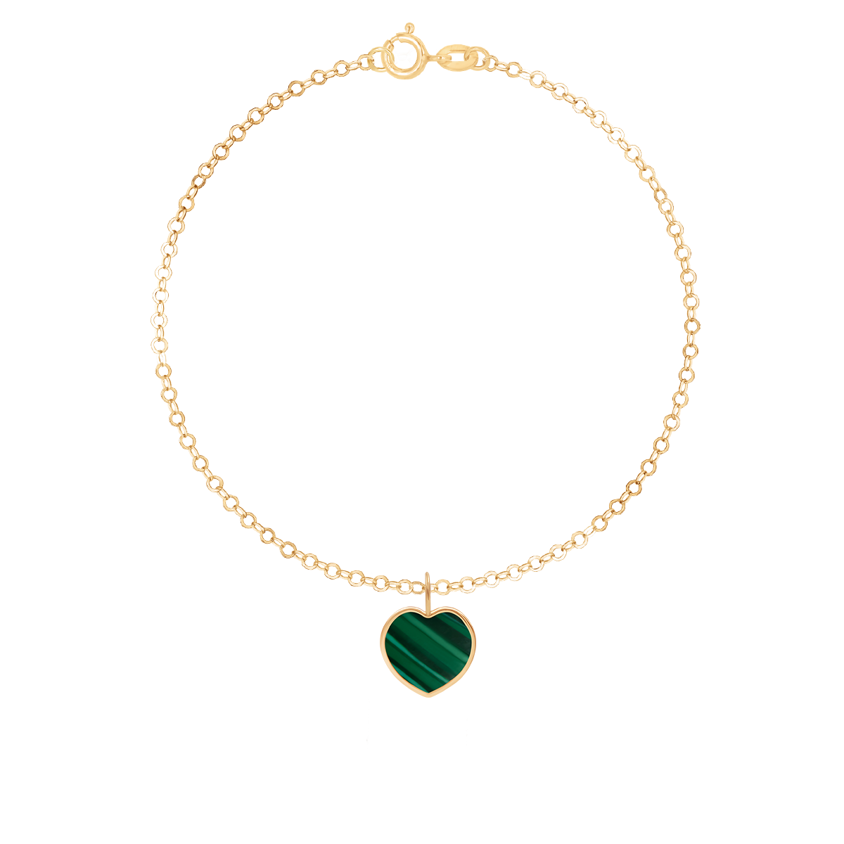 Armband Forzatina mit grünem Malachit Herz 0,8 cm in 585er Gelbgold Fassung - Vorderansicht