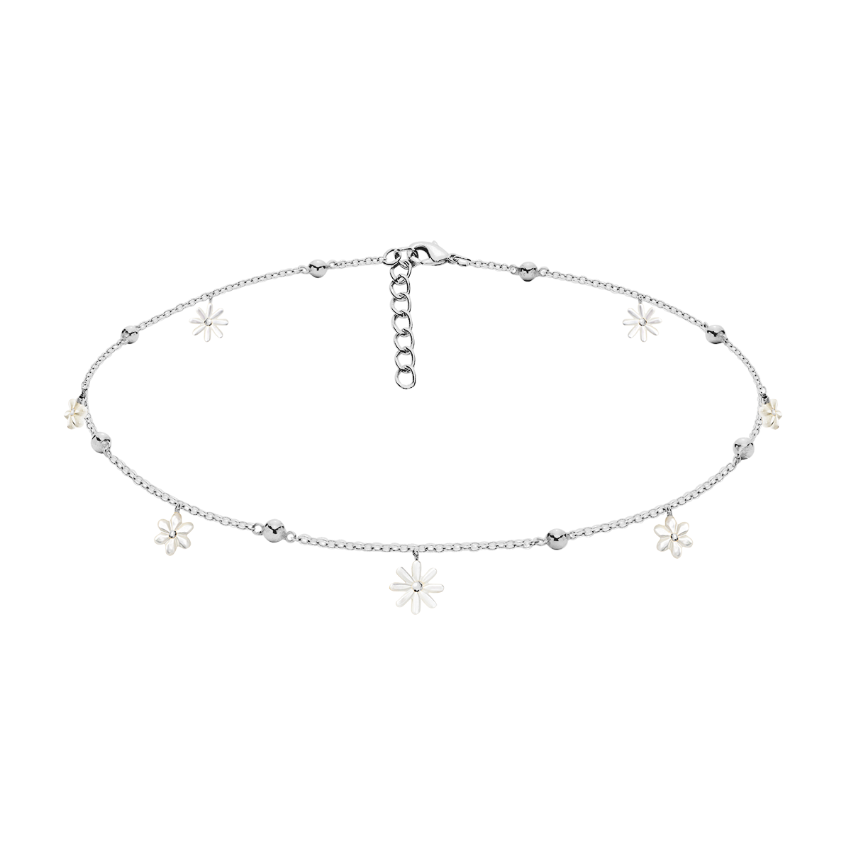 Flowers Choker versilbert mit Perlmutt Vergissmeinnicht - Vorderansicht