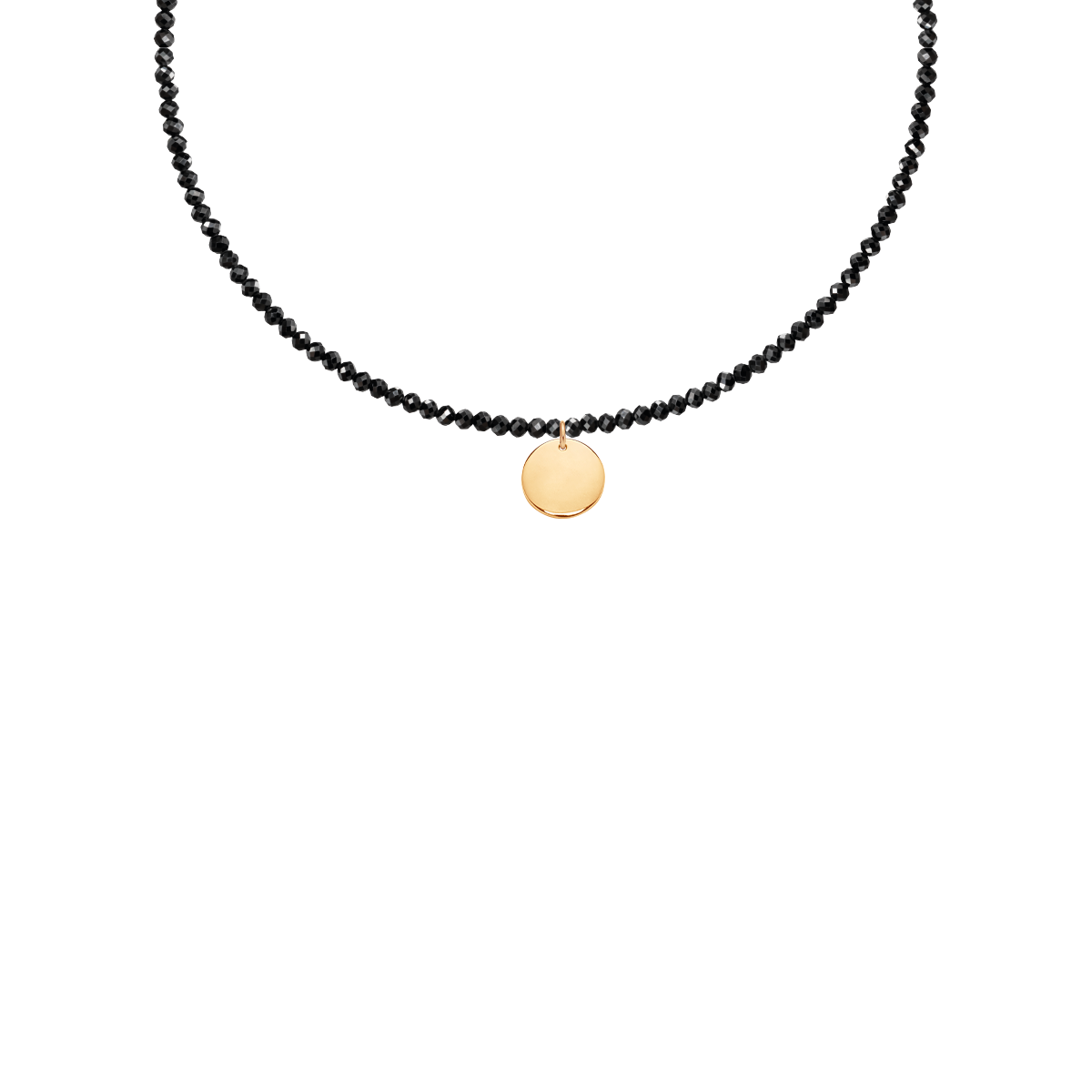 Halskette aus Spinell Steinen mit Anhänger Medaillon 1 cm, vergoldet - Vorderansicht