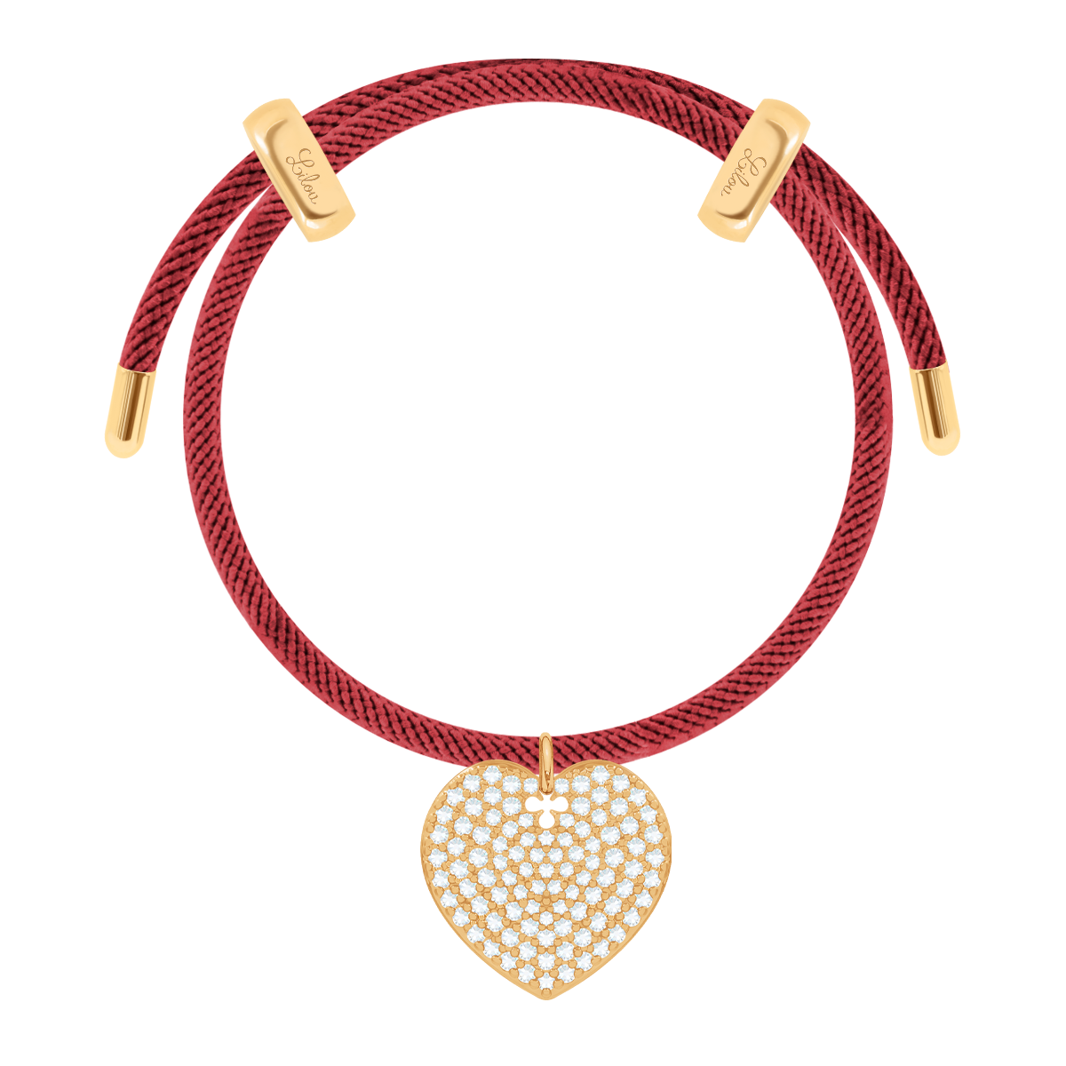 Armband Liana in dunkelroter Farbe mit 2 cm Herz aus Zirkonien vergoldet - Vorderansicht