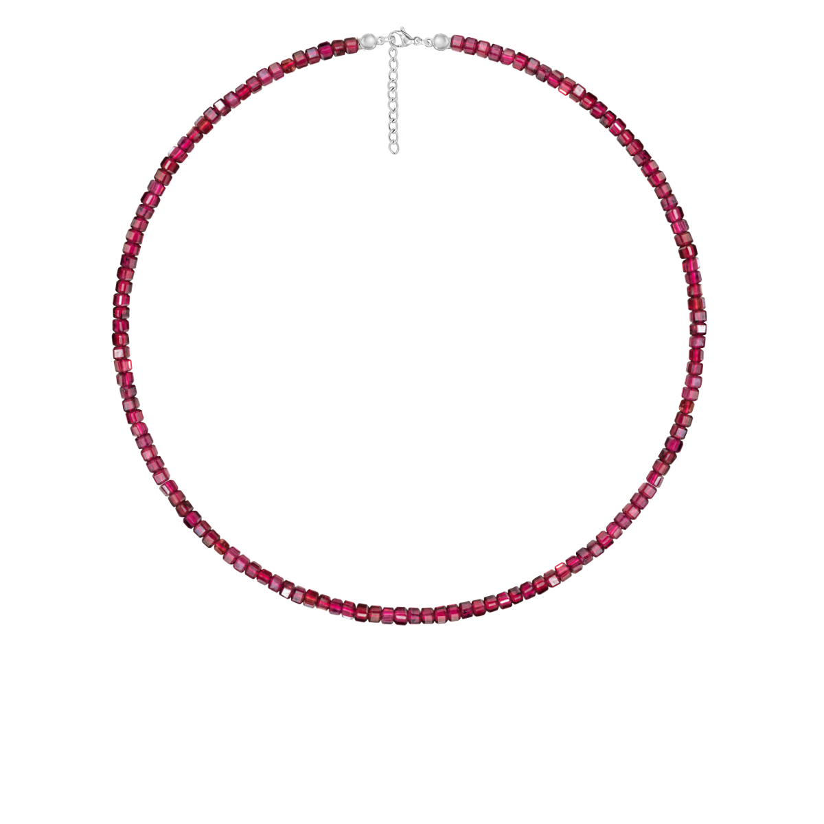 Halskette aus Granat Steinen, versilbert - Vorderansicht