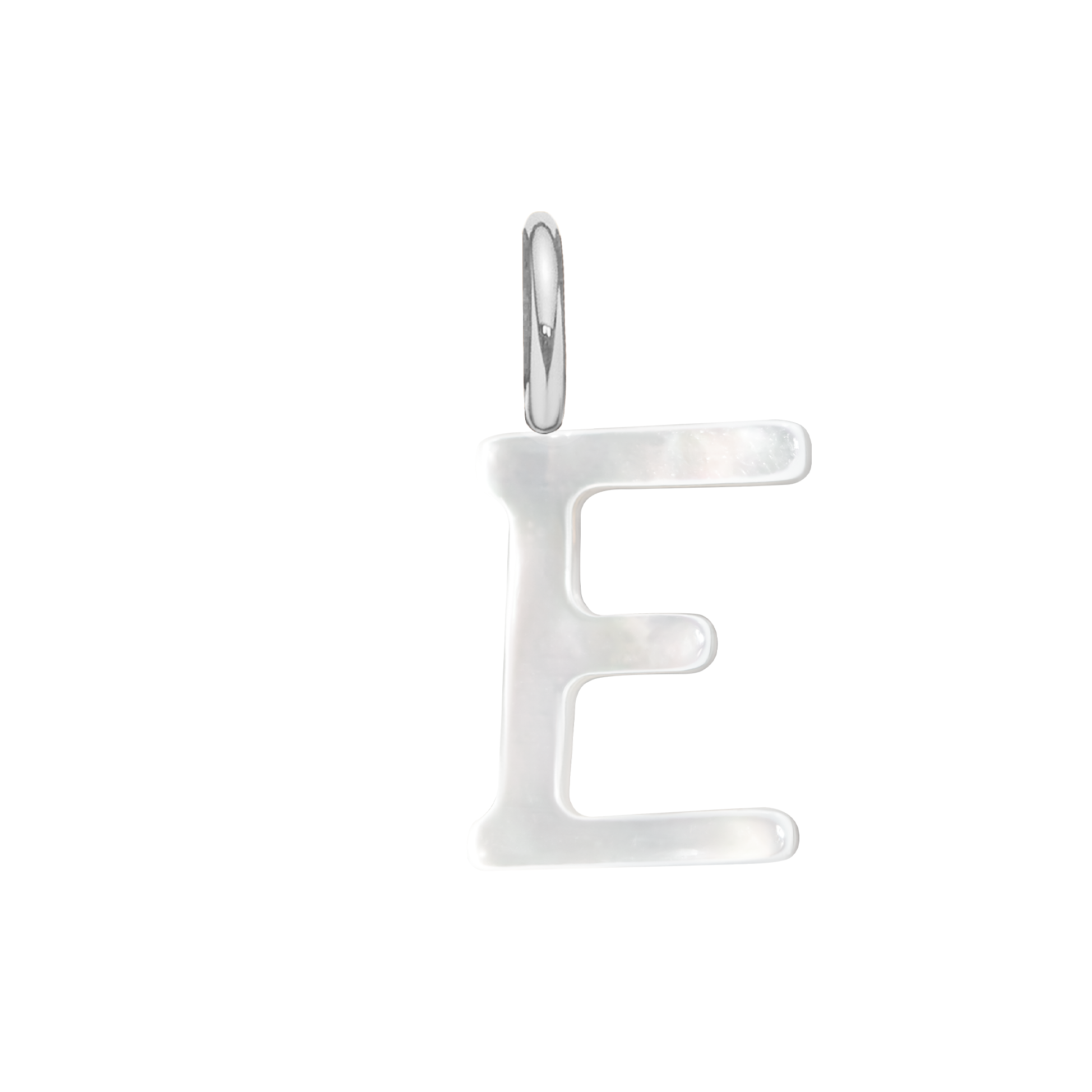 Buchstabe E aus Perlmutt, versilbert - Vorderansicht