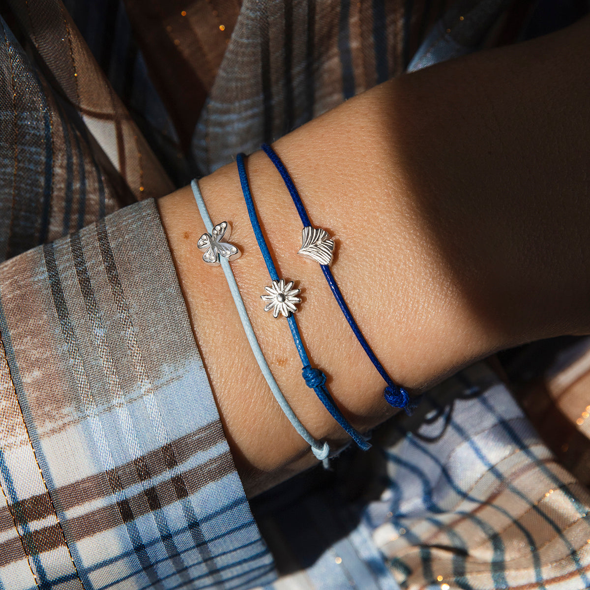 Schnurarmband blau mit Etincelle Blüte 925 Sterlingsilber