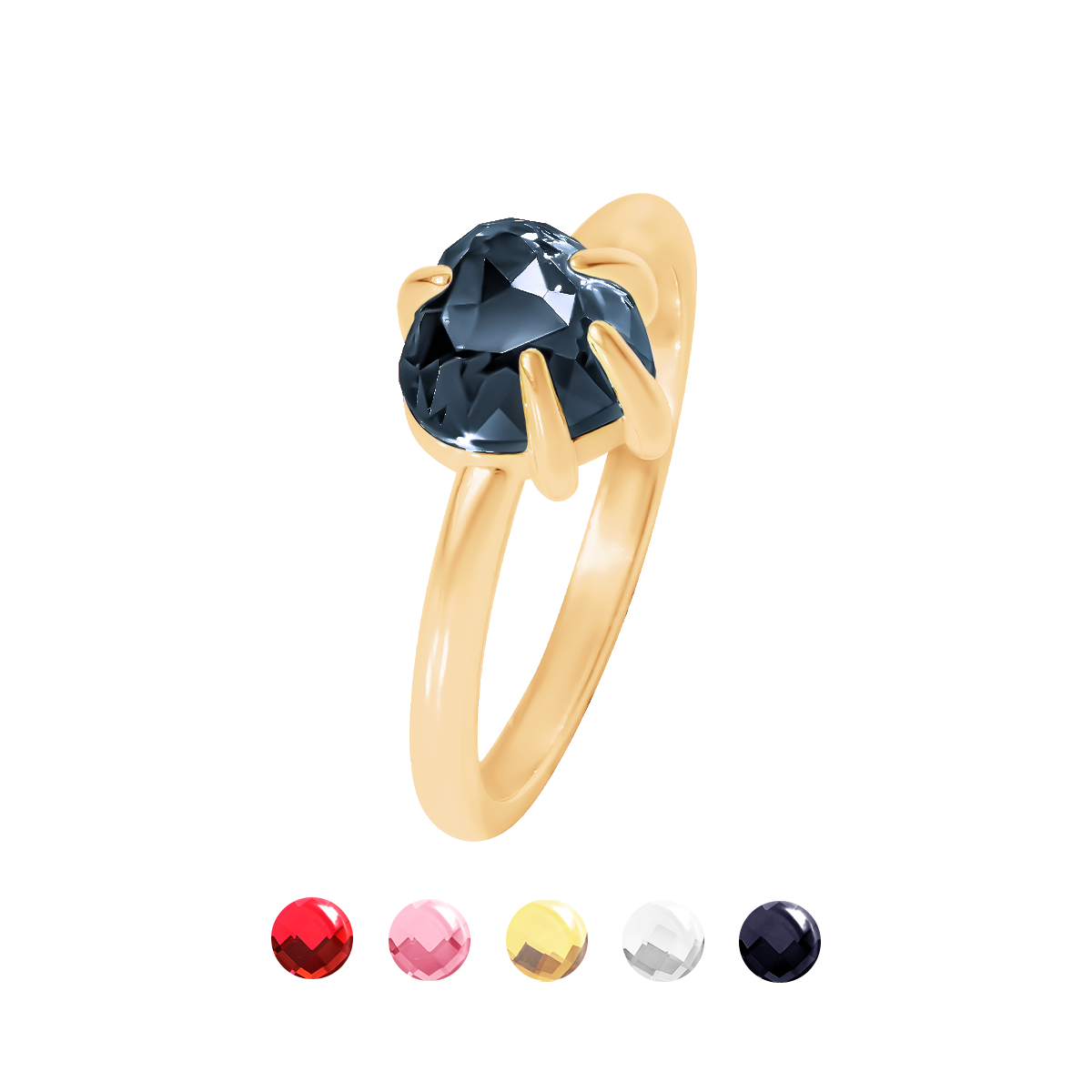 Ring Amour mit Herz aus grauem Kristall, vergoldet - Vorderansicht