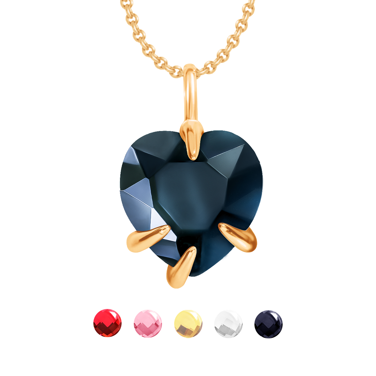 Halskette Amour mit Herz aus grauem Kristall, vergoldet - Vorderansicht