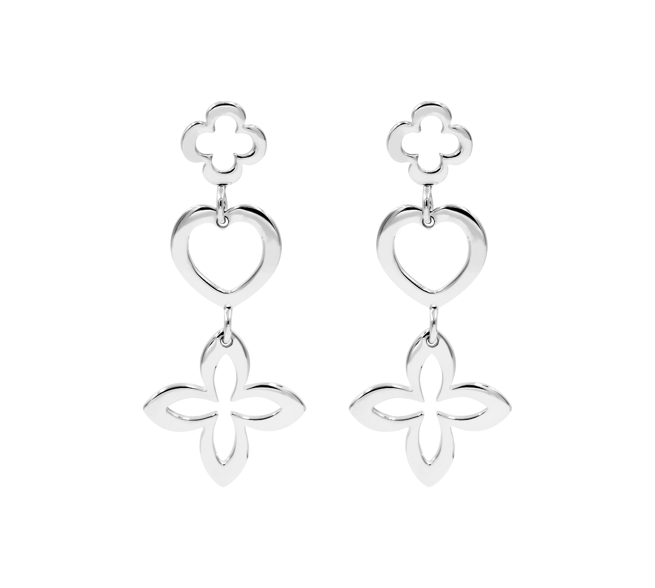 Ohrringe Kleeblatt 3 Elemente silber - Vorderansicht