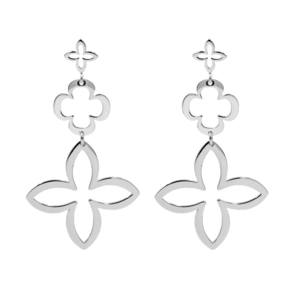 Ohrringe Lilien offen gearbeitet, 925 Sterlingsilber - Vorderansicht