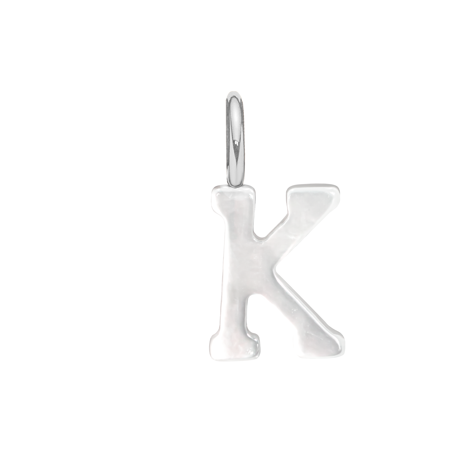 Buchstabe K aus Perlmutt, versilbert - Vorderansicht