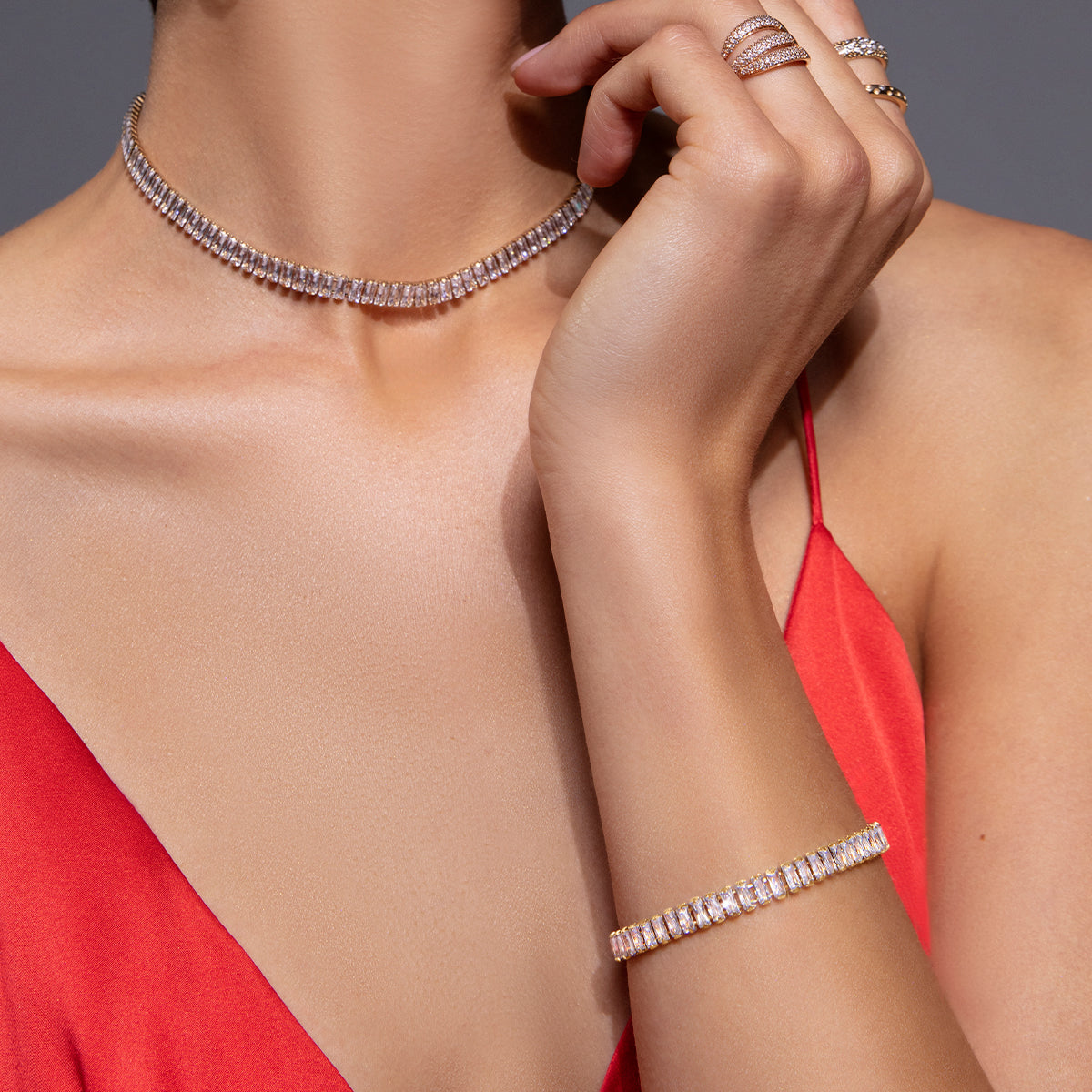 Collier Armband mit weißen Zirkonen, vergoldet - Detailansicht