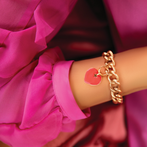Armband No.4 mit rotfarbenem 2 cm  Herz vergoldet - Detailansicht