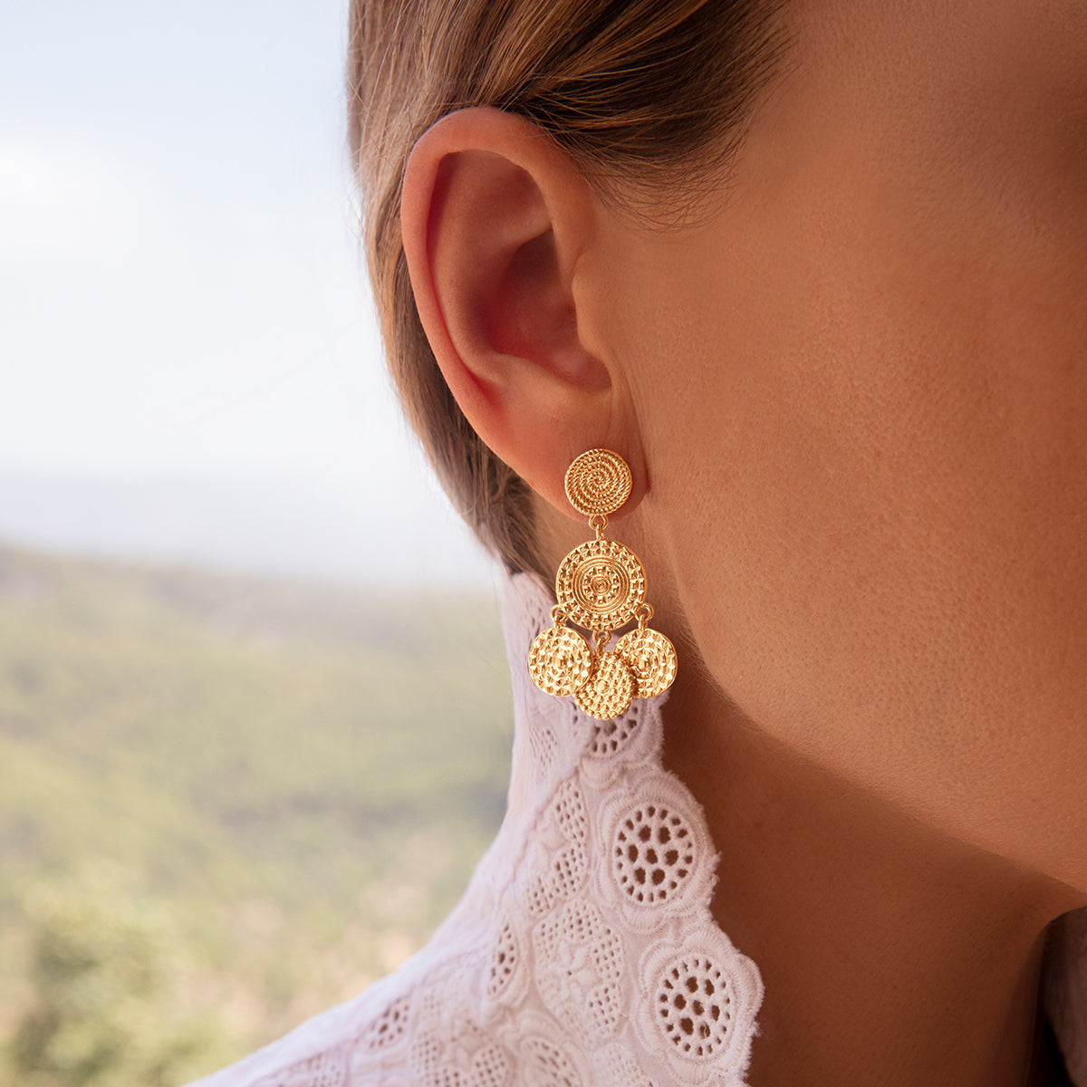 Boho Ohrringe 5 Elemente vergoldet - Detailansicht