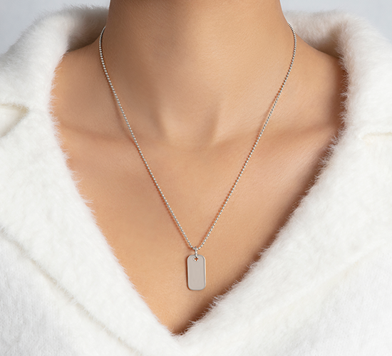 Halskette Kügelchen mit versilbertem 2,4 cm Dog Tag - Detailansicht