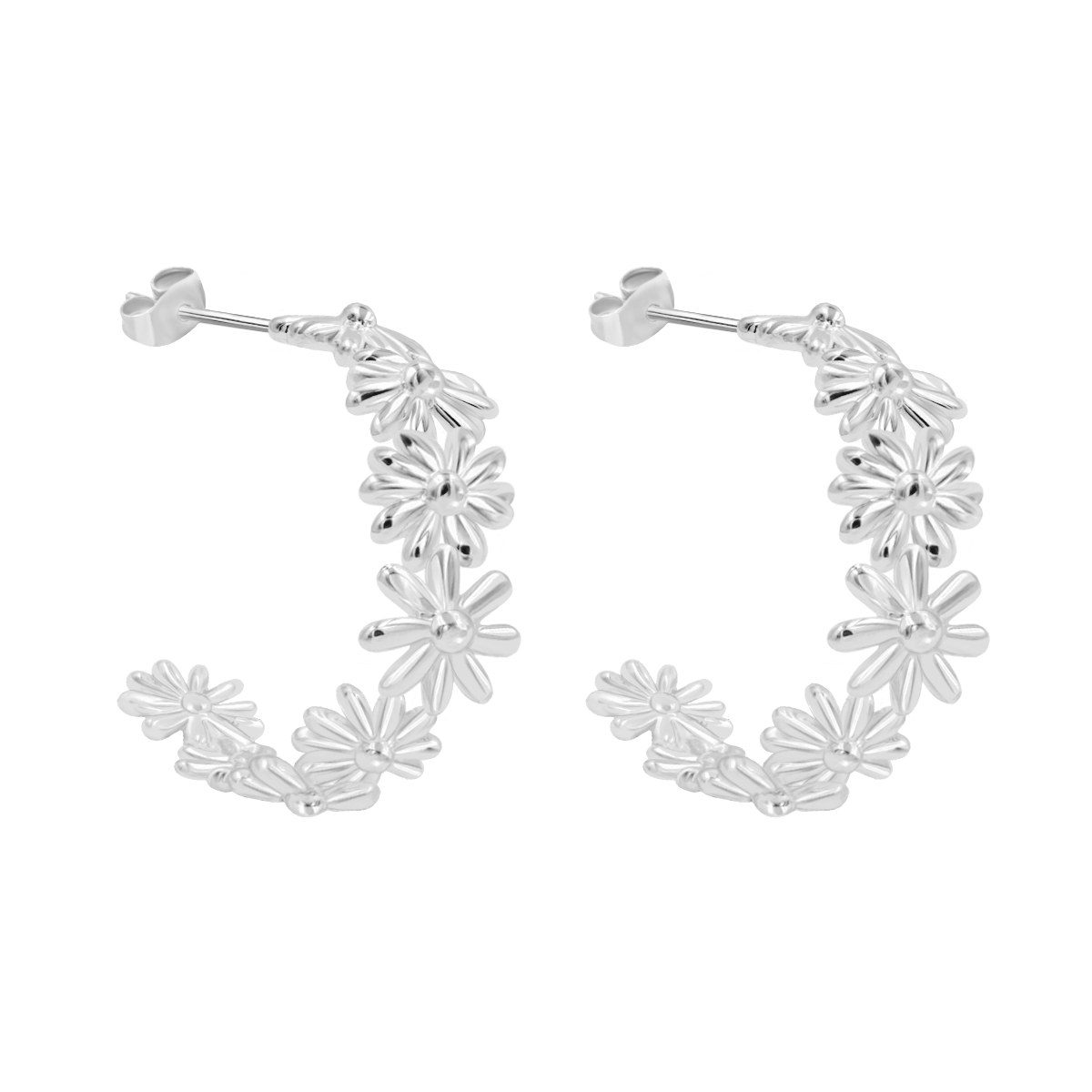 Flowers Ohrringe 2 cm versilbert - Vorderansicht
