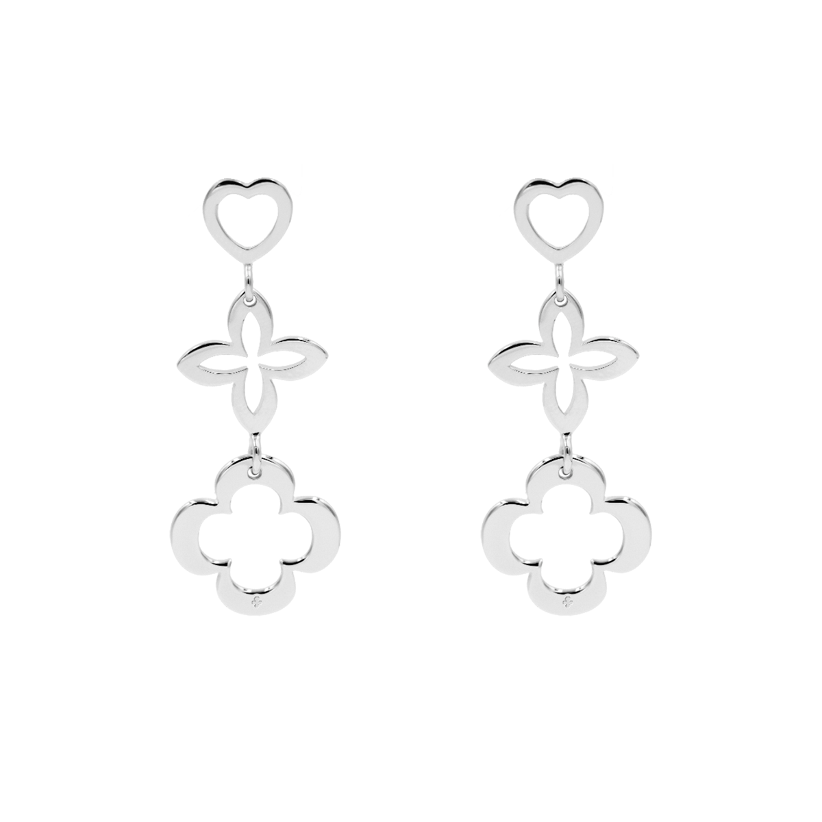 Ohrringe Herz 3 Elemente silber - Vorderansicht