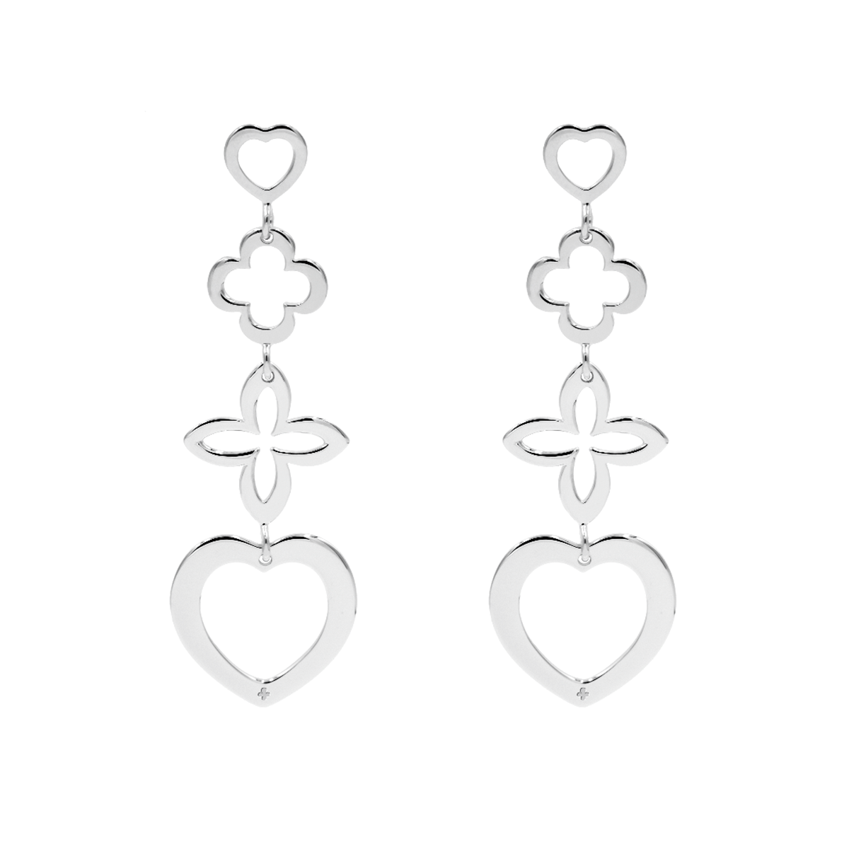 Ohrringe Herz 4 Elemente silber - Vorderansicht