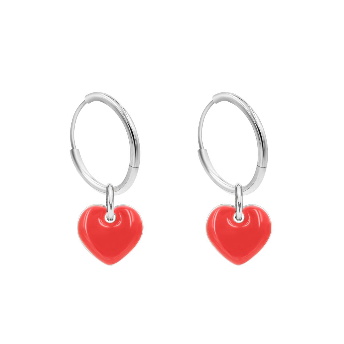 Mini-Kreolen mit rot emallierten 1 cm Herzen silber