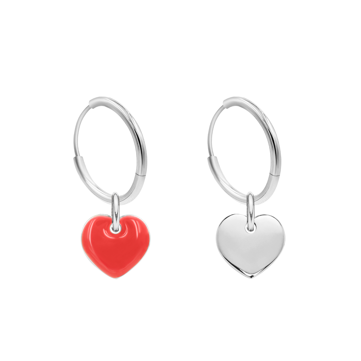 Mini-Kreolen mit rot emallierten 1 cm Herzen silber